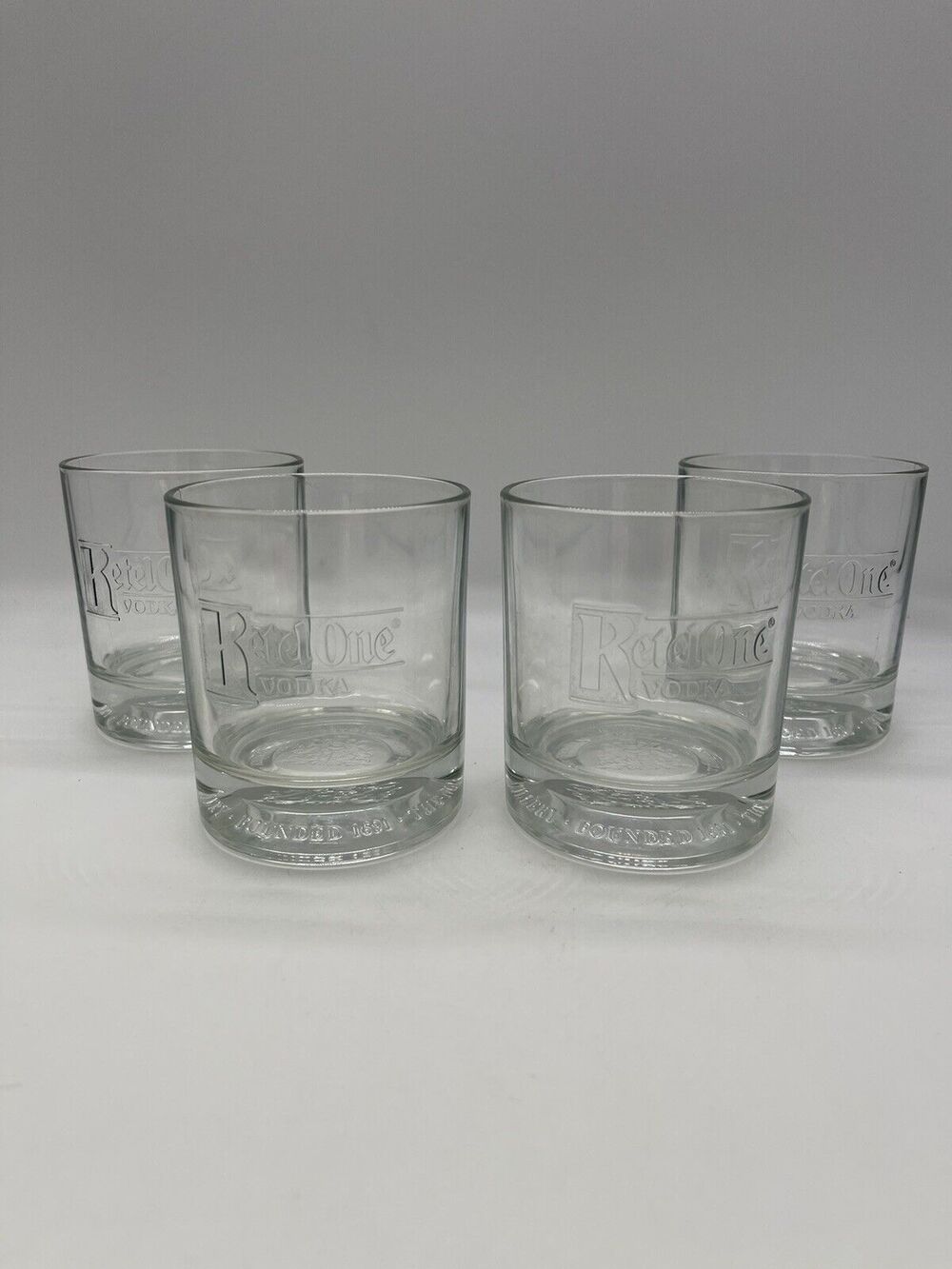 Ketel One Vodka Glasses Low Ball Italy Made Commemorative Crest Set of 4